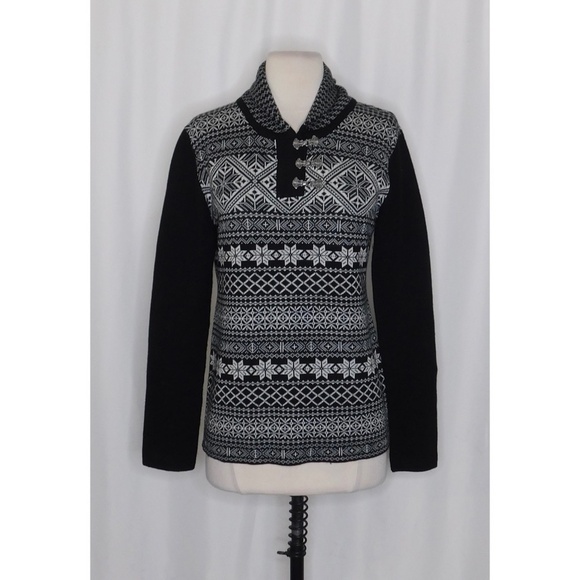 Women’s OBERMEYER Snowflake Fair Isle Nordic Pullover Sweater Merino Wool Medium - Picture 1 of 11